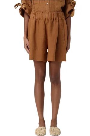 120% Lino Mujer, Pantalones cortos, Marrón, Talla: L
