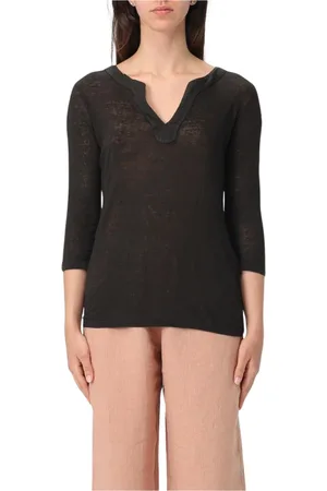120% Lino Mujer, Camisetas, Negro, Talla: M