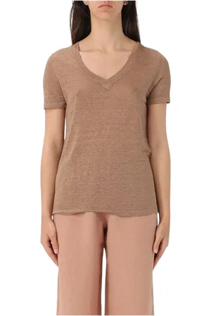 120% Lino Mujer, Camisetas, Marrón, Talla: M