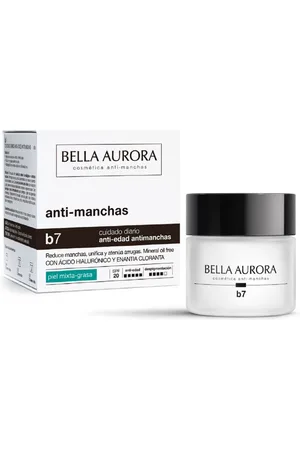 Bella Aurora B7 Crema Antimanchas y Antiedad 50 ml, para Piel Mixta-Grasa, Protección SPF20, Reduce Manchas, Unifica el Tono y Atenúa Arrugas, con Ácido Hialurónico, Uso Diario