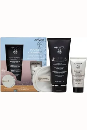APIVITA Black Detox Gelatina limpiadora 150ml + Leche Limpiadora 50ml + Discos Limpiadores