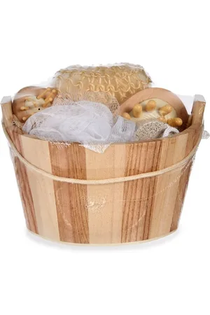 Berilo Set de Baño con Cesta de Madera, Piedra Pómez, Esponja Exfoliante, Peine, Masajeador y Almohadilla separadora para pedicura. Perfecto para Regalo