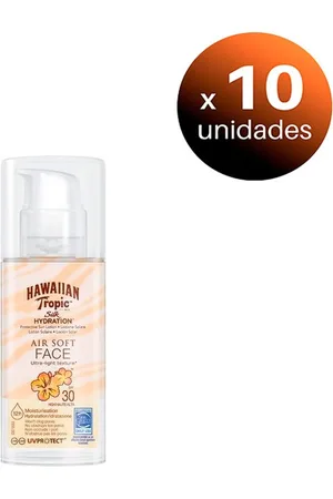 Hawaiian Tropic Pack de 10 unidades. Loción Solar Protectora para Rostro, Silk Hydration Air Soft Face SPF30, 50 ml