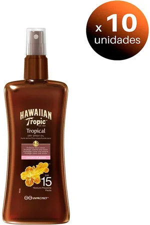 Hawaiian Tropic Pack de 10 unidades. Aceite Seco Bronceador, Dry Oil Protective, SPF 15, 200 ml