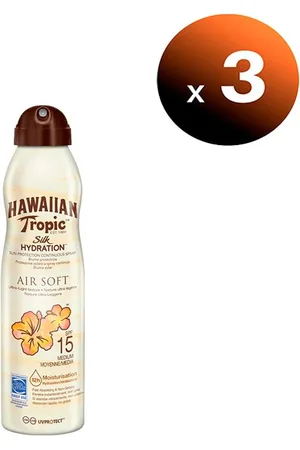 Hawaiian Tropic Pack de 3 unidades. Bruma Silk Hydration Air Soft, Spray Vaporización SPF 15, Resistente al Agua, 177 ml