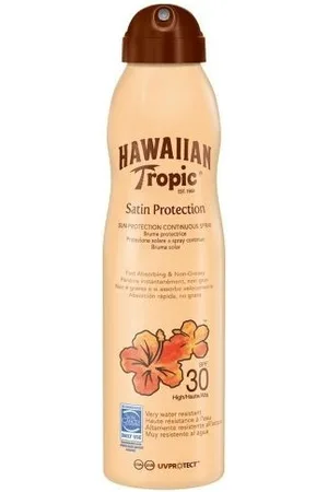 Hawaiian Tropic Pack de 5 unidades. Satin Protection Continous Spray SPF30, Bruma Solar Protectora, Absorción Rápida No Grasa, 220 ml