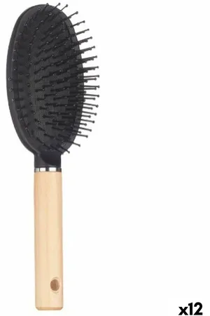 Berilo Cepillo para Cabello Marrón Negro Madera Silicona Plástico 12 Unidades - Mejora Imagen