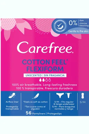 Carefree | Algodón Normales - Protegeslips Transpirable sin perfume, flexible y ultrafino 56 u | Higiene |