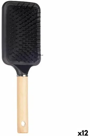 Berilo Cepillo para el Cabello Marrón y Negro de Madera, Silicona y Plástico (12 Unidades)