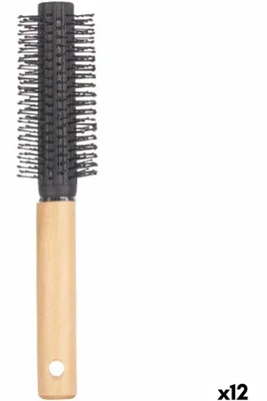 Berilo Cepillo Redondo Marrón Negro Madera Silicona Plástico (12 Unidades)