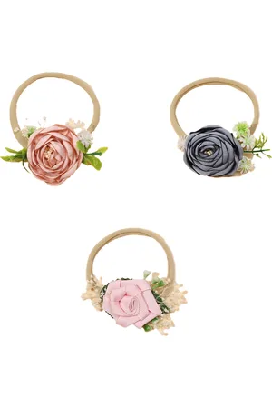 NoBrand Paquete de 3 diademas para bebé, diadema de flores para niña, banda elástica para el pelo, lazo hecho a mano para recién nacido, niño pequeño