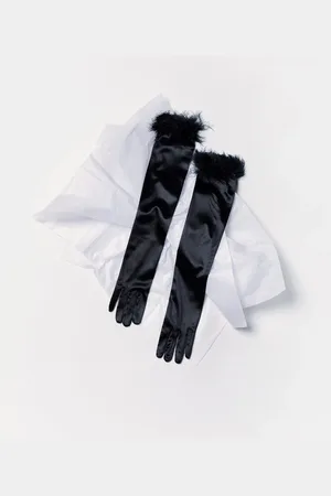 MISAKO Gilda guantes largos de fiesta con pluma