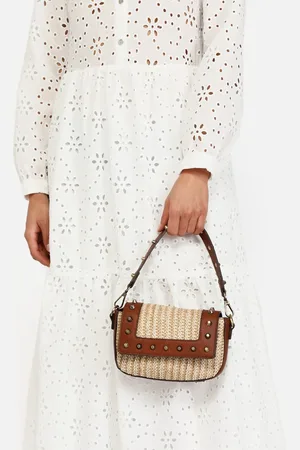 MISAKO Sace bolso mini de hombro y bandolera efecto rafia con detalles metálicos