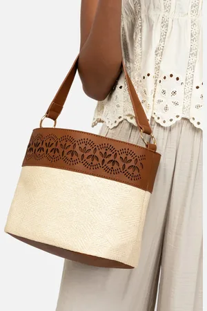 MISAKO Galileo bolso bucket pequeño efecto rafia con asa bandolera extraíble