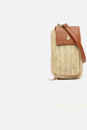 MISAKO Crory bolso bandolera mini con bolsillo para móvil efecto rafia