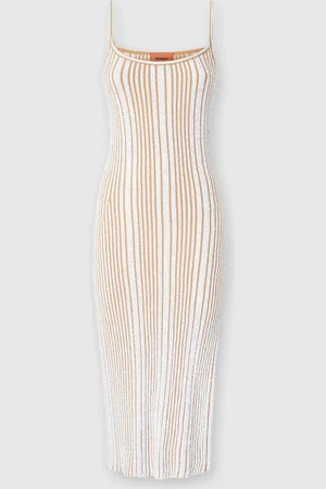 Missoni Vestido midi de canalé sin mangas con lentejuelas y abertura, Mujer, & Beige, Talla: 40