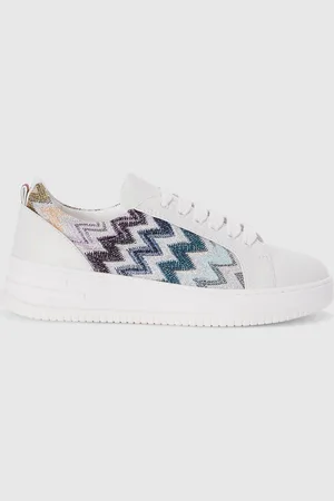 Missoni Zapatillas de piel con inserto de tejido en zigzag, Mujer, , Talla: 36