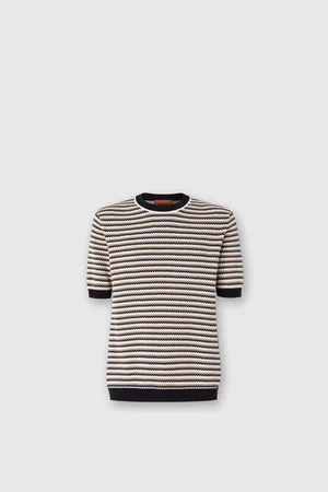 Missoni Camiseta de punto de algodón en zigzag con ribete en contraste, Hombre, & Azul Oscuro, Talla: 44