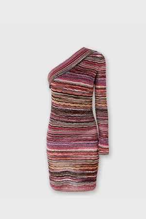 Missoni Minivestido de un solo hombro en viscosa lamé gofrado con motivo de ondas, Mujer, , Talla: 38