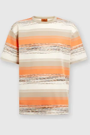 Missoni Camiseta de punto de algodón a rayas con logo, Hombre, & Beige, Talla: M