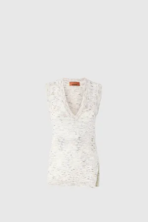 Missoni Top sin mangas de punto flameado con lentejuelas y escote en pico, Mujer, & Beige, Talla: 40