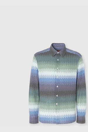 Missoni Camisa de punto de algodón degradado en zig zag con bolsillo en el pecho, Hombre, & Verde, Talla: 48