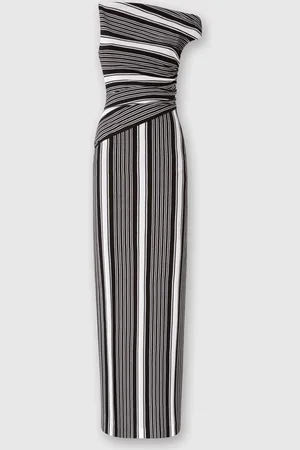 Missoni Vestido largo de algodón y viscosa con escote asimétrico, Mujer, & Negro, Talla: 40