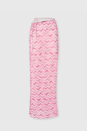 Missoni Falda larga de tul en mezcla de viscosa con zigzag flameado, Mujer, & Rosa, Talla: M