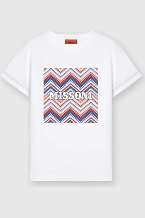 Missoni Camiseta de algodón con cuello redondo con estampado en zigzag y logo, Niño, & Multicolor, Talla: 12