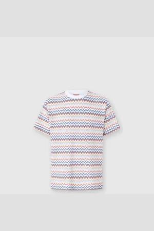Missoni Camiseta de algodón con cuello redondo y cuello en contraste, Hombre, & Naranja, Talla: M
