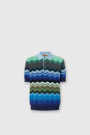 Missoni Polo de punto de algodón en zig zag con ribete en contraste, Hombre, & Verde, Talla: 48