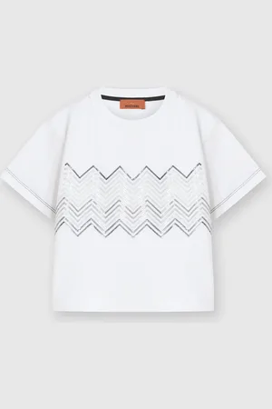 Missoni Camiseta de manga corta de algodón con cuello redondo, Niña, & Blanco, Talla: 10
