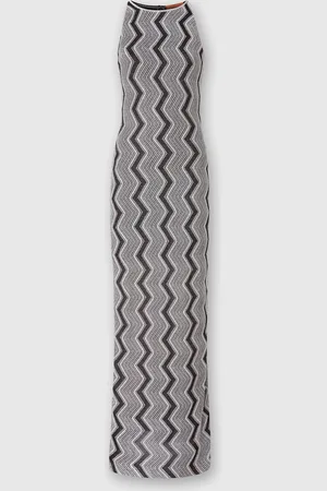 Missoni Vestido largo sin mangas con estampado de lamé en zigzag, Mujer, & Plateado, Talla: 40
