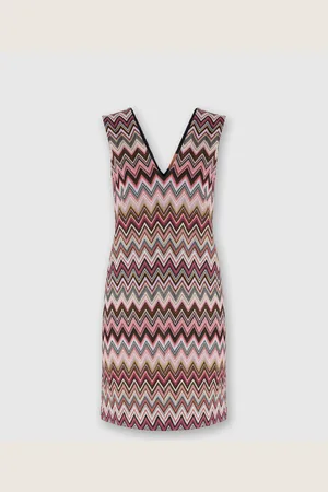 Missoni Minivestido en zigzag de algodón y viscosa con escote en V sin mangas, Mujer, , Talla: 38