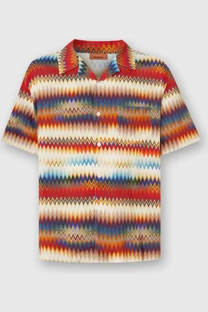 Missoni Camisa bowling con estampado micro zag degradado y bolsillo en el pecho, Hombre, , Talla: 2XL