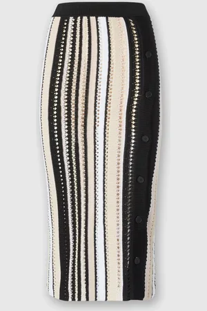 Missoni Falda midi de ganchillo a rayas con botonadura lateral, Mujer, , Talla: 40