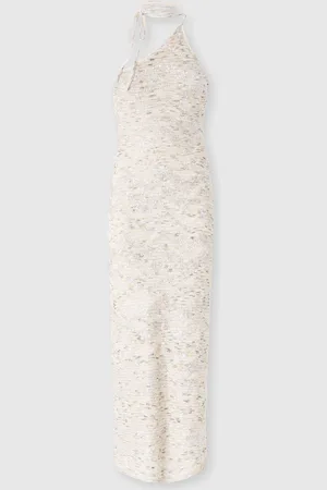 Missoni Vestido largo de un solo hombro en punto flameado con lentejuelas, Mujer, & Beige, Talla: 38