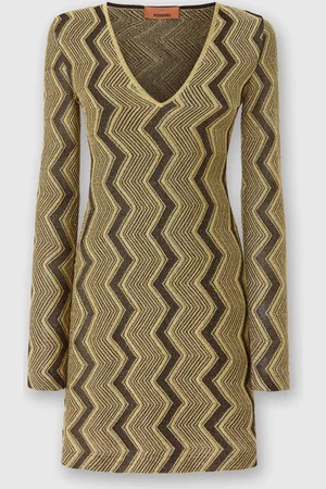 Missoni Vestido con escote en pico de viscosa lamé en zig zag, Mujer, & Dorado, Talla: 40