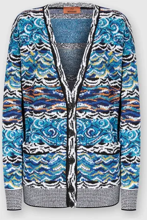 Missoni Cárdigan oversize de jacquard de lana y algodón con motivo de ondas, Mujer, , Talla: S