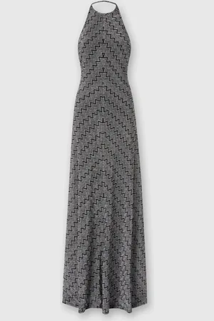 Missoni Vestido largo de lamé en zigzag con escote halter, Mujer, & Plateado, Talla: 40