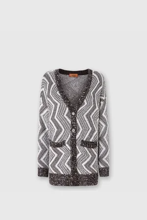 Missoni Cárdigan oversize con macro zig zag y lentejuelas, Mujer, & Plateado, Talla: S
