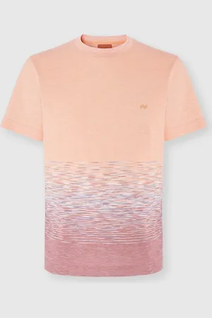 Missoni Camiseta de cuello redondo en algodón flameado y lino con bordado en zigzag, Hombre, & Rojo, Talla: M