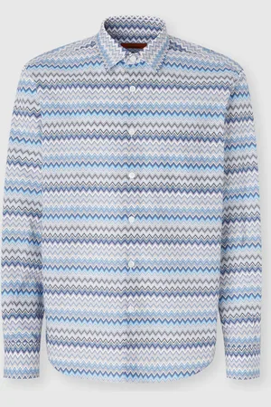 Missoni Camisa de popelina de algodón en zig zag con bolsillo en el pecho, Hombre, & Gris, Talla: 48
