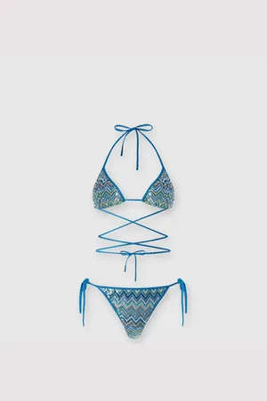 Missoni Bikini de viscosa lamé en zig zag con lentejuelas y encaje para trenzar, Mujer, , Talla: 42