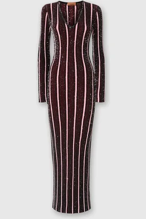 Missoni Vestido largo de canalé acanalado con lentejuelas, Mujer, & Negro, Talla: 40