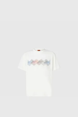 Missoni Camiseta de algodón con cuello redondo y aplicación en zig zag degradado, Hombre, , Talla: M
