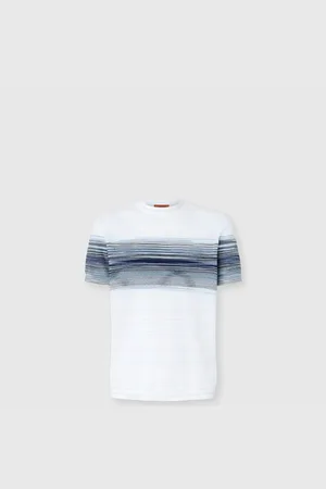 Missoni Camiseta de cuello redondo de punto de algodón nido de abeja con detalle flameado, Hombre, & Azul Oscuro, Talla: 48