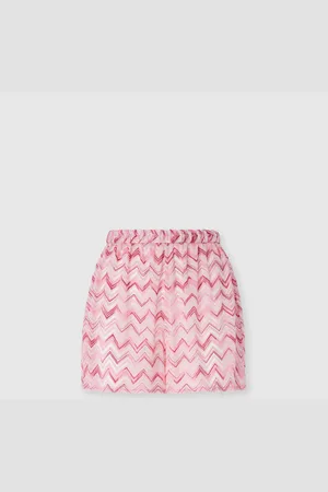 Missoni Pantalón corto de tul en mezcla de viscosa con zigzag flameado, Mujer, & Rosa, Talla: 44