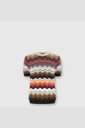 Missoni Camiseta de cuello redondo de punto de algodón en zig zag con ribete en contraste, Hombre, , Talla: 48