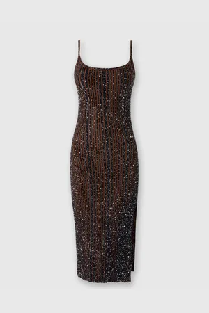 Missoni Vestido midi de canalé sin mangas con lentejuelas y abertura, Mujer, & Marròn, Talla: 36